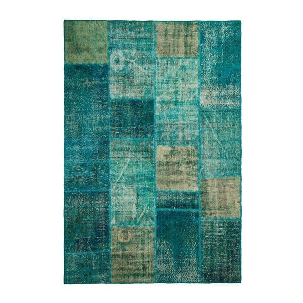 Vlněný koberec Allmode Patchwork Turquoise, 200x140 cm
