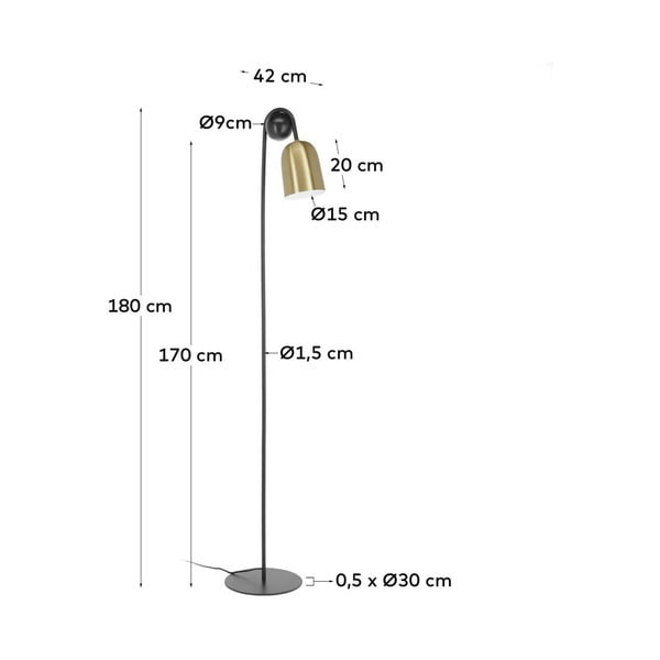 Must-kuldne põrandavalgusti metallist varjuga (kõrgus 180 cm) Natsumi - Kave Home-image-3