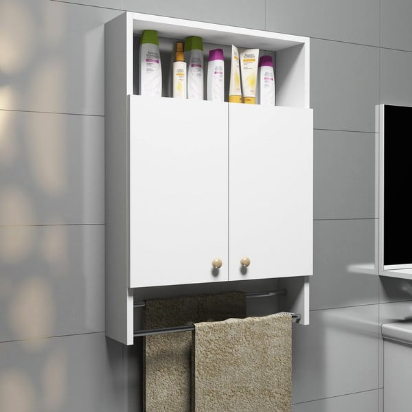 Valge vannitoa kapp koos rätikuhoidjaga, vannitoa kapp - Puqa Design-image-1