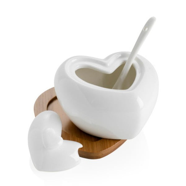 Porcelaanist suhkrukauss koos lusika ja bambusest alusplaadiga Süda - Brandani-image-4