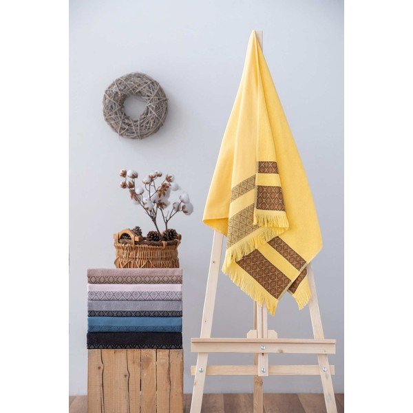 Kollane/pruun puuvillane rätik 150x75 cm Twins - Foutastic-image-1