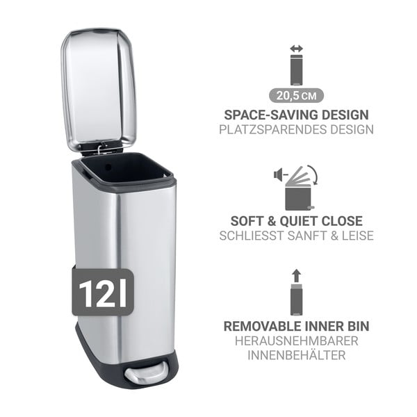 Hõbedane roostevabast terasest prügikast 12 l Design - Wenko-image-3