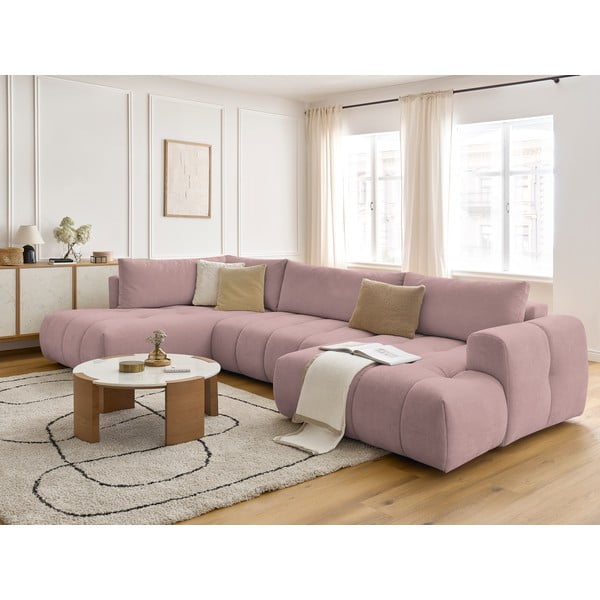 Roosa nurgadiivanvoodi panipaigaga (parempoolne/"U-kujuline) Fuji - Bobochic Paris-image-1