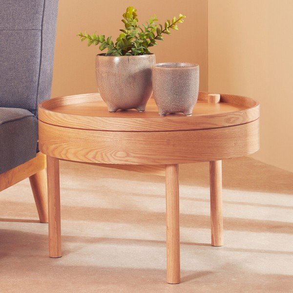 Ümmargune abilaud männipuust dekoratsiooniga ø 60 cm Viborg - Premier Housewares-image-1