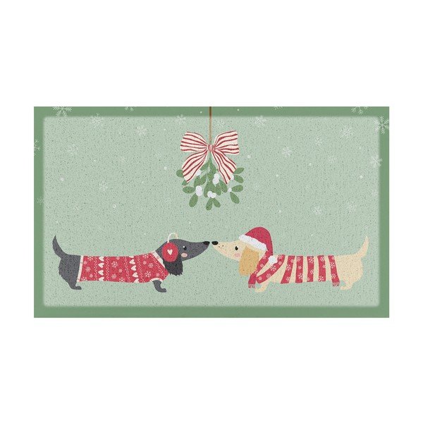 Jõuluteemaline uksematt taaskasutatud plastist 40x70 cm Christmas Sausage Dogs - Artsy Doormats