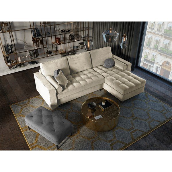 Beež sametist nurgadiivan, paremas nurgas Santo - Milo Casa-image-1