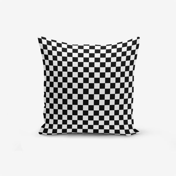 Must-valge padjaümbris puuvillaseguga Black White Ekose, 45 x 45 cm - Minimalist Cushion Covers