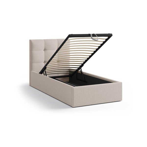 Helepruun polsterdatud üheinimesevoodi koos panipaiga ja voodipõhjaga 90x200 cm Phaedra - Micadoni-image-1