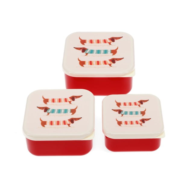 Punased-kreemid laste suupistekarbid, 3-osaline komplekt Sausage Dog - Rex London