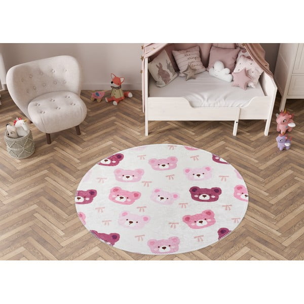 Roosa-elevandiluu värvi pestav laste vaip ø100 cm Cute Teddies Pink - Vitaus-image-1