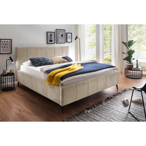 Beeži värvi polsterdatud kaheinimesevoodi, voodipõhjaga 160x200 cm ja hoiuruumid Lizzano - Meise Möbel-image-1