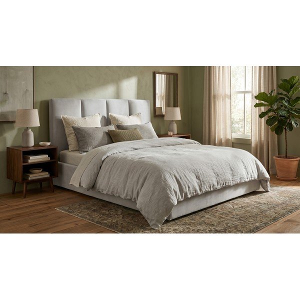 Helehall polsterdatud kaheinimese voodi, millel on hoiuruum ja rest 180x200 cm Juniper - Mazzini Beds-image-1