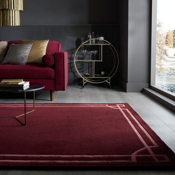 Burgundiapunane käsitsi kootud villane vaip 160x230 cm Gatsby - Flair Rugs-image-1