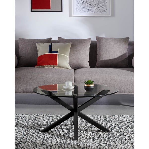 Must ümmargune diivanilaud klaasist pealispinnaga ø 82 cm Argo - Kave Home-image-2