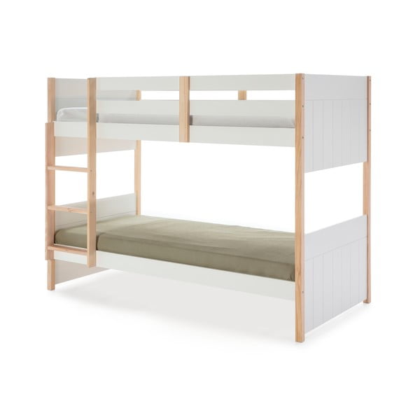 Valge narupuidust kahekorruseline voodi 90x190 cm Kiara - Marckeric-image-2