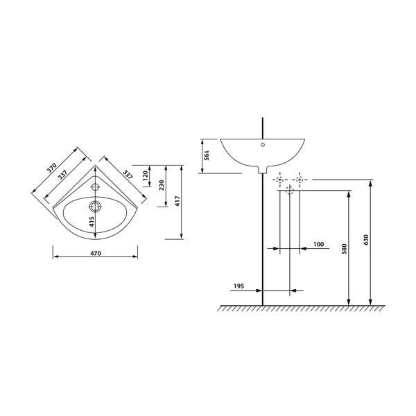 Valge nurgas keraamika väike vannitoa valamu  34x34 cm Luigi – Sapho-image-4