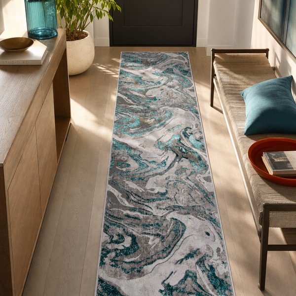 Hall-türkissinine koridorivaip 80x300 cm Marbled - Flair Rugs-image-2
