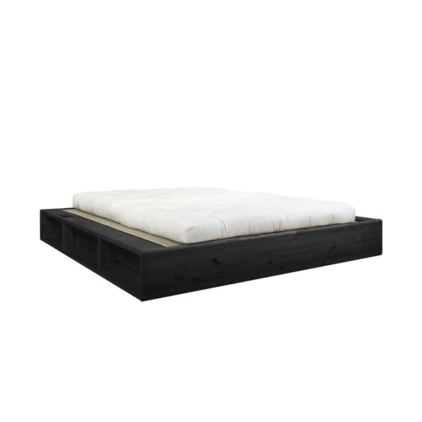 Černá dvoulůžková postel z masivního dřeva s futonem Comfort a tatami Karup Design Ziggy, 140 x 200 cm