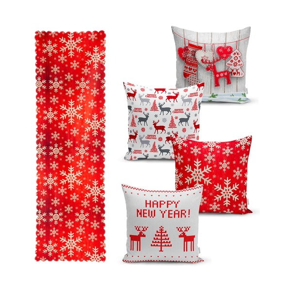Komplekt 4 jõulupadjakatet ja lauajooksikut Happy Holiday - Minimalist Cushion Covers