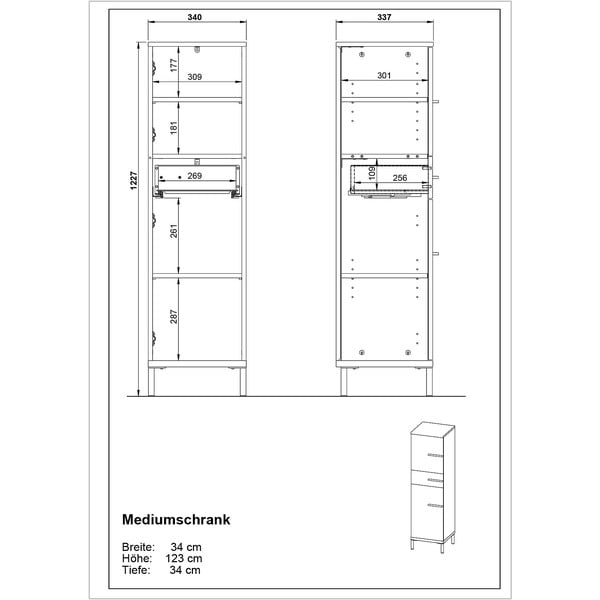 Hall ja beež vannitoakapp pähklipuust 34x123 cm Yonkers - Germania-image-4
