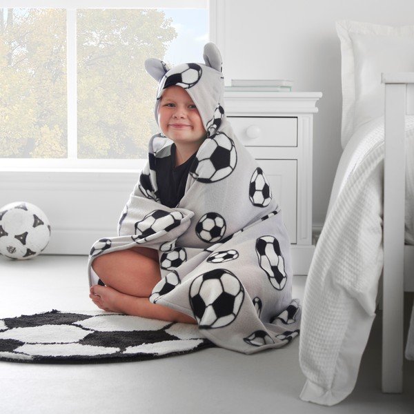 Helehall fliisist kapuutsiga lastetekk 90x125 cm Football – Catherine Lansfield-image-3