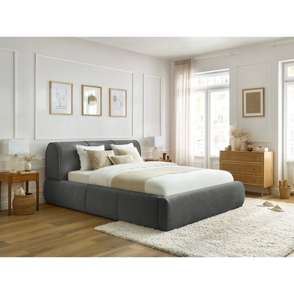 Hall polsterdatud kaheinimesevoodi koos voodipõhjaga 160x200 cm Vernon - Bobochic Paris-image-1