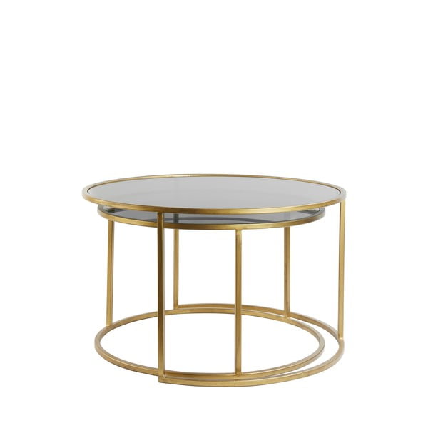 Ümmargune klaasist kohvilaud 2 tk komplektis, kuldne ø 75 cm Duarte - Light & Living-image-2