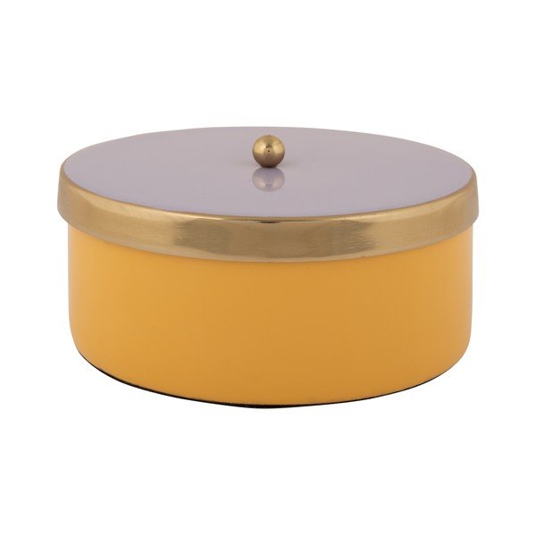 Kollane dekoratiivne metallist hoiukarp ø 16x6 cm Double Funky - PT LIVING