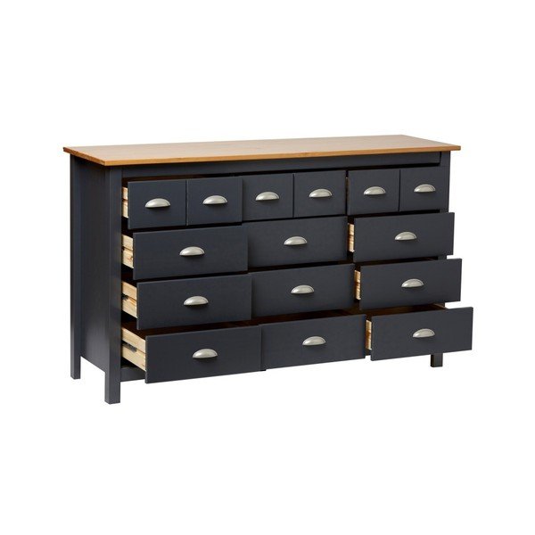 Antracitově šedá komoda z masivního borovicového dřeva se 12 zásuvkami Marckeric Jade-image-1