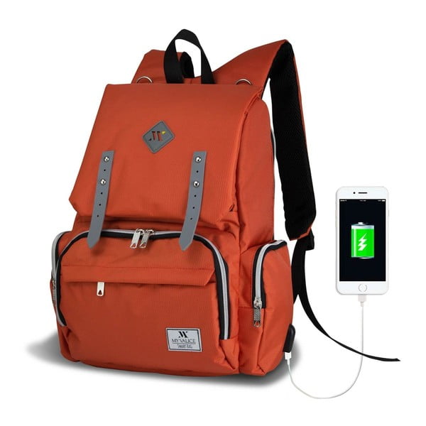 Oranžový batoh pro maminky s USB portem My Valice MOTHER STAR Baby Care Backpack