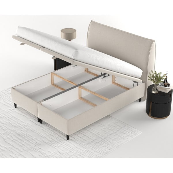 Beež polsterdatud kaheinimesevoodi koos panipaigaga  160x200 cm Pearl - Maison de Rêve-image-3