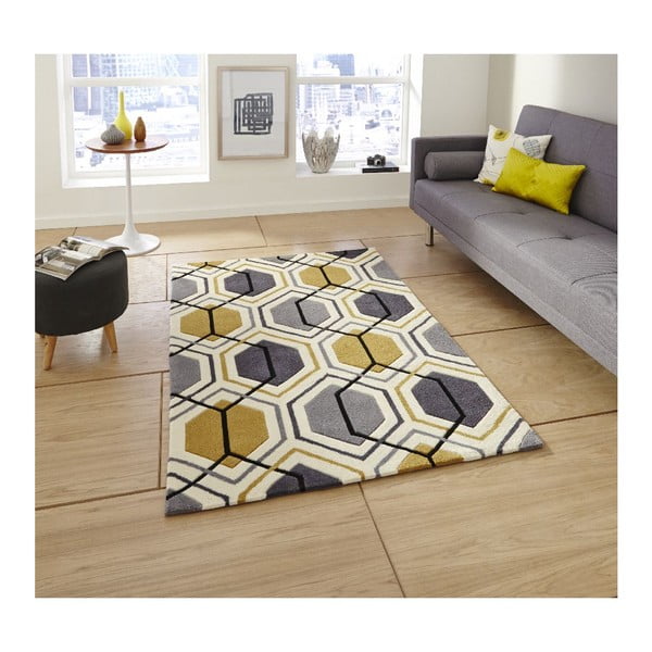 Vaip Hong Kong Hexagon Hall ja kollane, 120 x 170 cm - Think Rugs-image-1