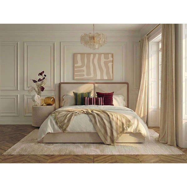 Beež/vanaroosa polsterdatud kaheinimesevoodi panipaigaga ja liistudest raamiga 180x200 cm Mara - Bobochic Paris-image-1