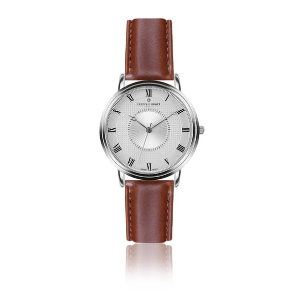 Pánské hodinky s koňakově hnědým páskem z pravé kůže Frederic Graff Silver Grand Combin Cognac Leather