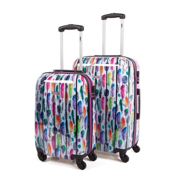Sada 2 bílých cestovních kufrů s barevnými lístky SKPA-T
