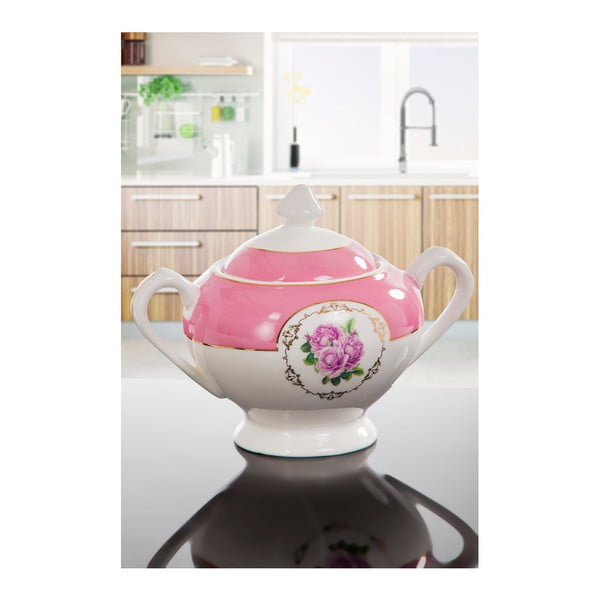Růžová porcelánová cukřenka Keramika