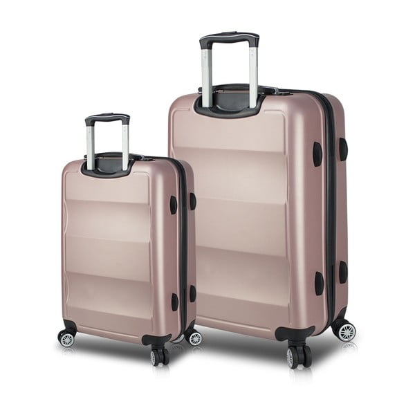 Sada 2 růžových cestovních kufrů na kolečkách s USB porty My Valice LASSO Cabin & Large