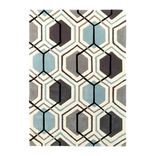 Šedomodrý ručně tuftovaný koberec Think Rugs Hong Kong Hexagon Grey & Blue, 90 x 150 cm