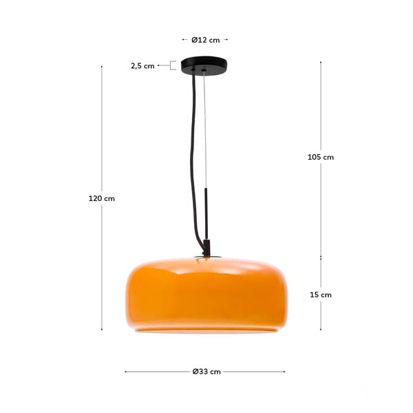 Oranž LED-rippvalgusti klaasist varjuga ø 38 cm Reig - Kave Home-image-4