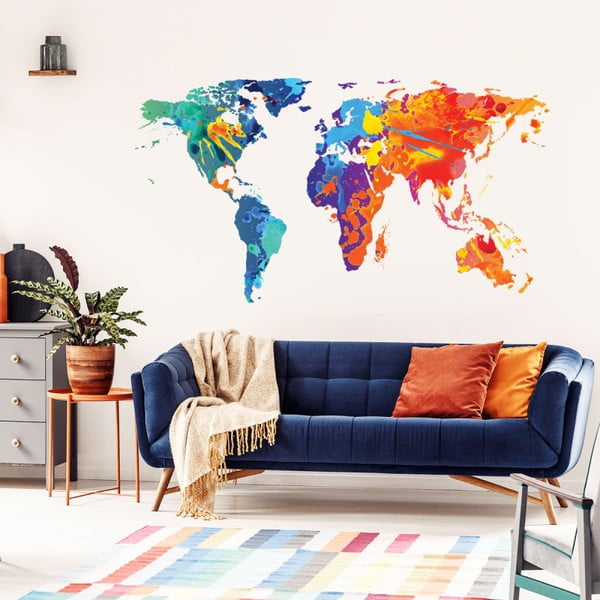 Nástěnná samolepka Ambiance Wall Decal Worlds Map Design Watercolor, 60 x 105 cm