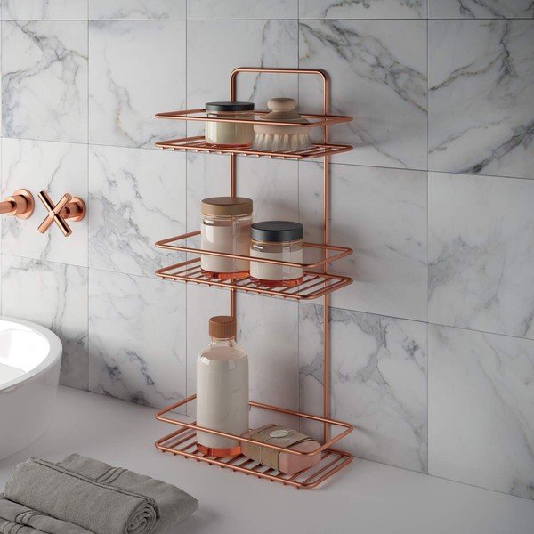 Kolme korrusega vannitoa riiul Copper - Metaltex-image-2
