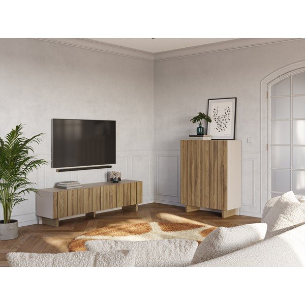 Kreemikas/naturaalse männipuidust kapp 90x120x43 cm Marlo - Marckeric-image-4