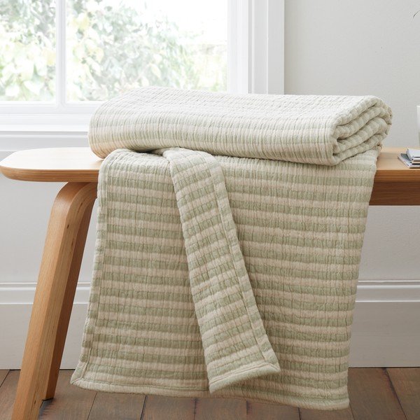 Roheline puuvillane tekk 150x200 cm Cotton Muslin Stripe - Bianca-image-2