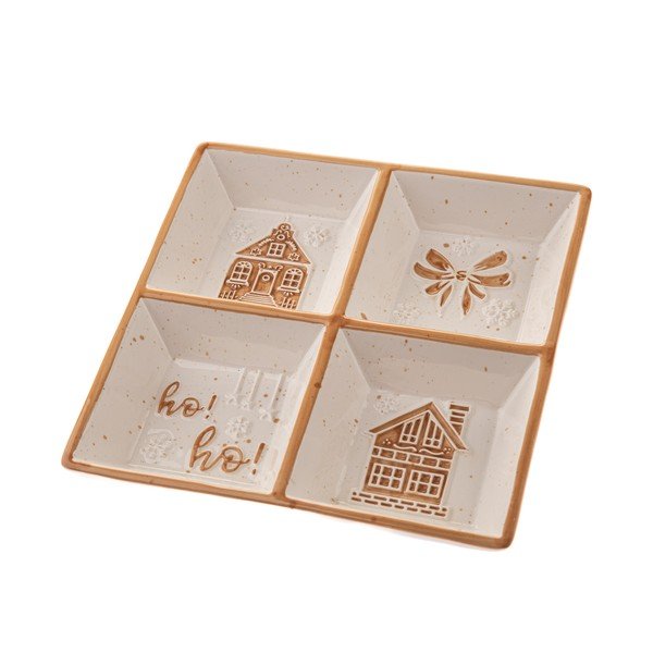 Valge keraamiline serveerimiskauss jõulumustriga Christmas cottage – Dakls