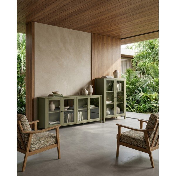 Rohelise männipuidust vitriinkapp 186x80x40 cm Alessandra - Marckeric-image-4