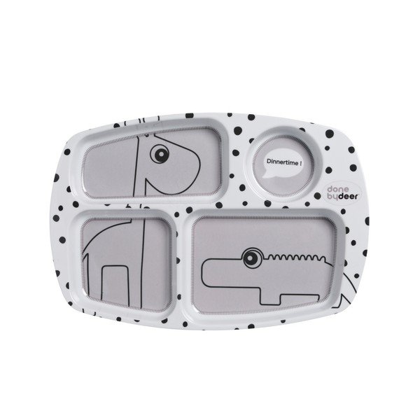 Šedý dělený talíř pro děti Done by Deer Happy Dots