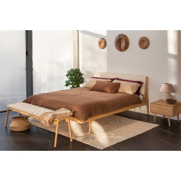 Valge/puiduvärvi tammepuust kaheinimesevoodi 160x200 cm Fawn - Gazzda-image-1