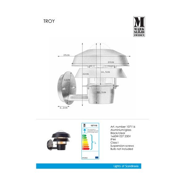 Černé nástěnné svítidlo Markslöjd Troy-image-1