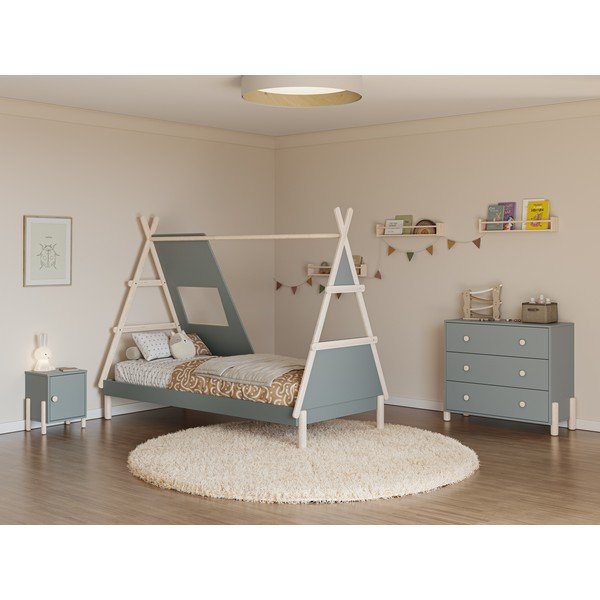 Hallroheline männipuidust laste majavoodi liistudest voodipõhjaga 90x200 cm - Marckeric-image-1