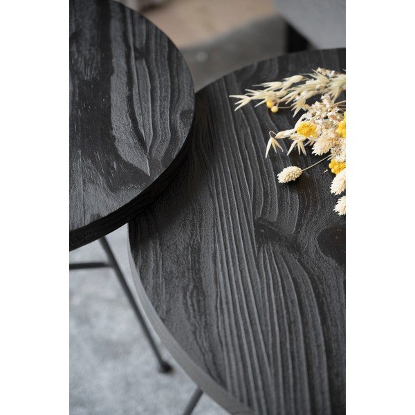 2 musta männi puidust laua komplekt, millel on männi puidust lauad Grafton - Rowico-image-3